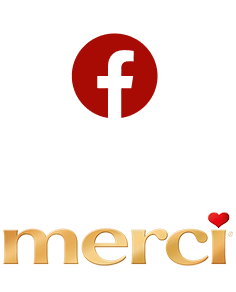 facebook Icon zusammen mit dem merci-Logo